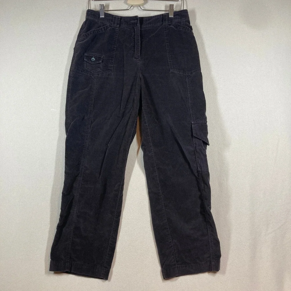 J. Jill Chenille Cargo Pants Sz 10P Brown Straight Leg Comfort Casual Minimalist